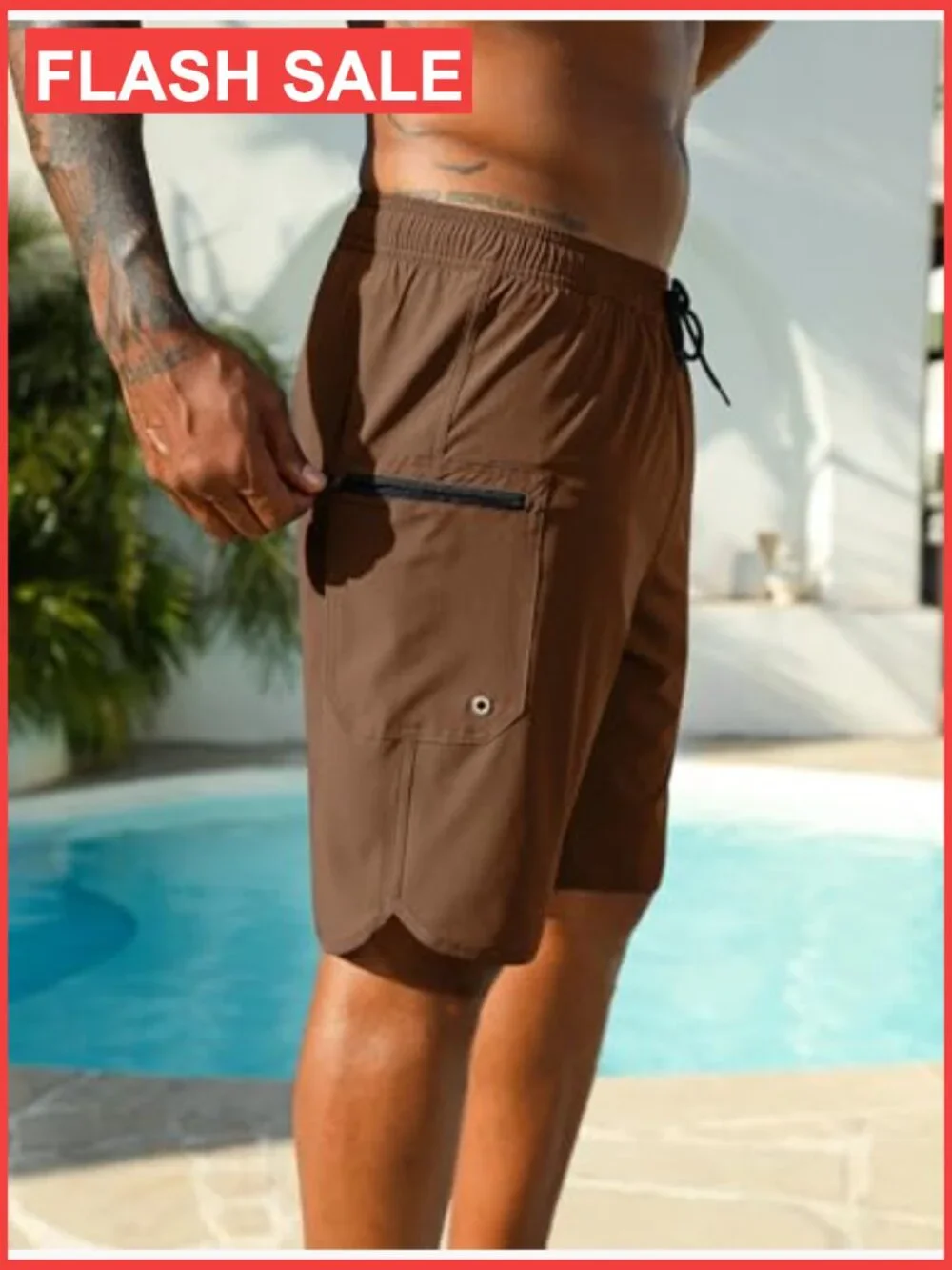 Mens Swim Trunks with Compression Liner 9-Inch Quick Dry Pockets